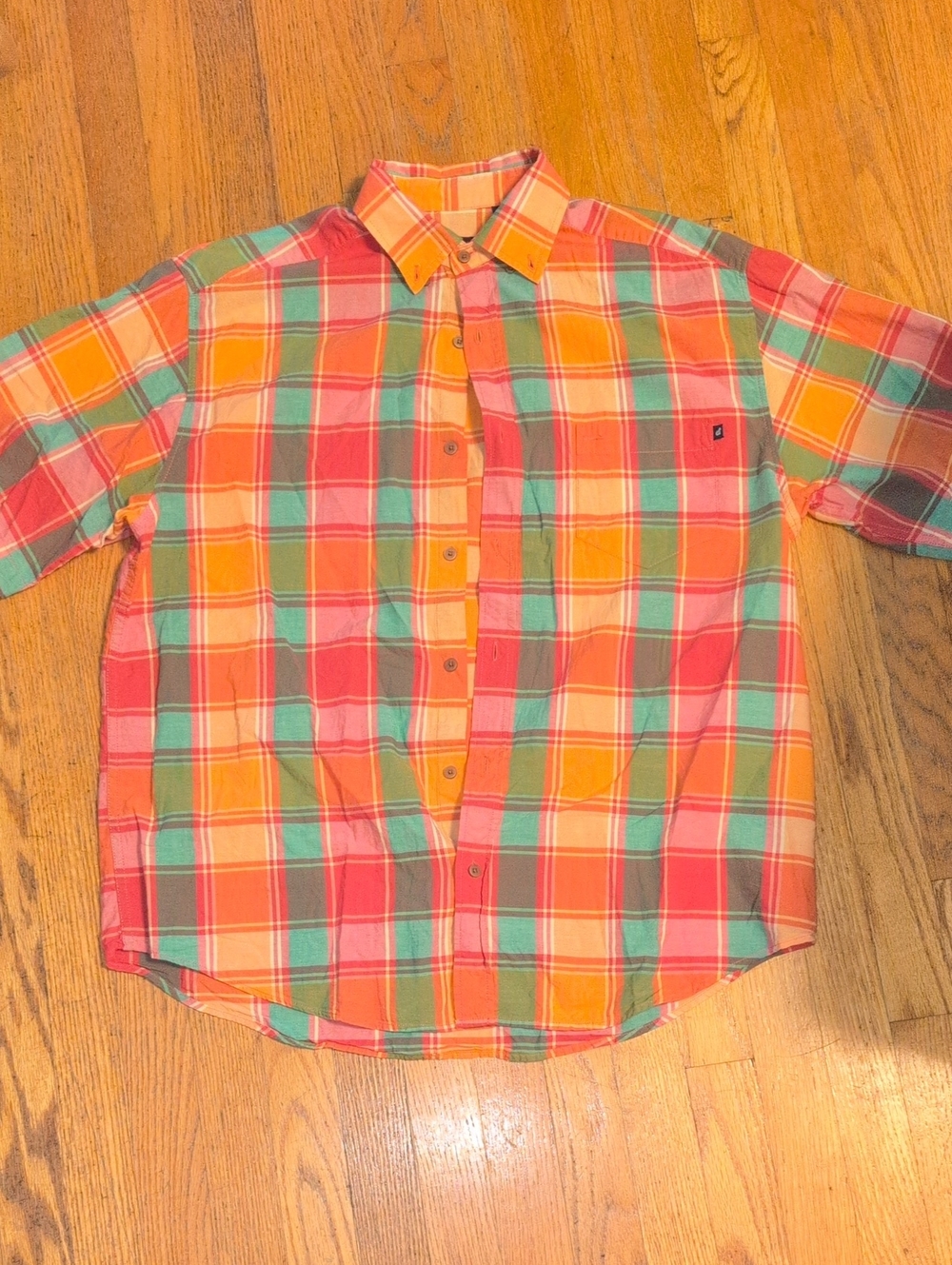 Caribbean Joe Men's Short-Sleeve Plaid Button-Up Shirt — Coral, Yellow, Teal
